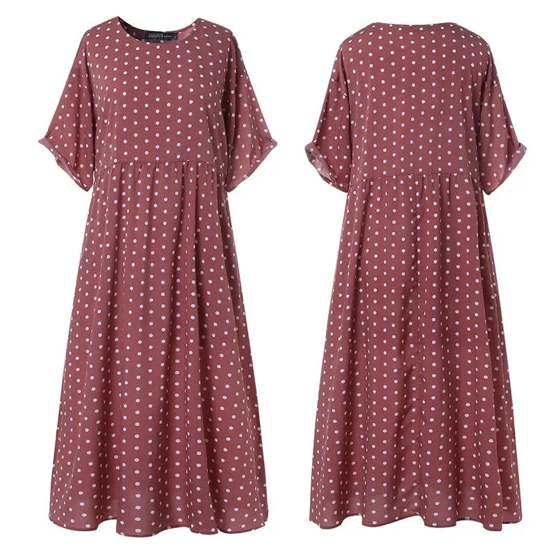 ZANZEA Fashion Polka Maxi Dress Casual O Neck Summer Dress